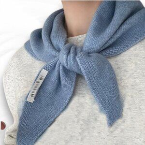 Blue 100% Wool Shawl Wrap Scarf Soft Knitted Triangle Scarf